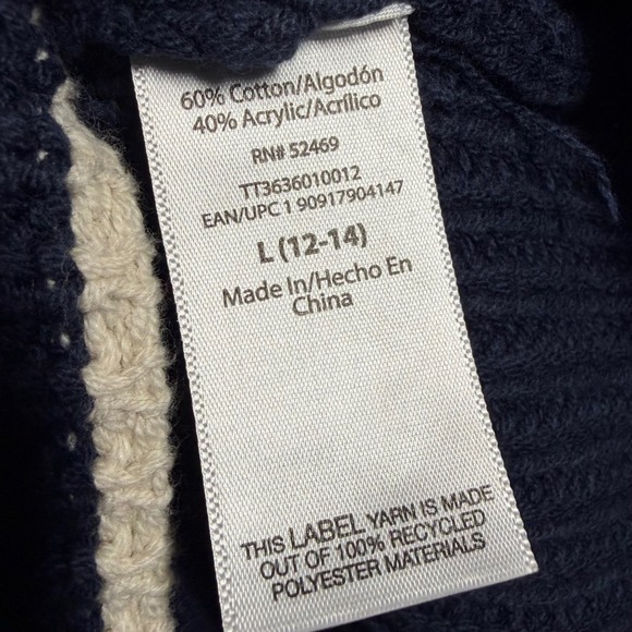 Time and Tru Flutter Sleeve Sweater Set 2PK L Navy Beige Contrast Trim - Picture 8 of 11